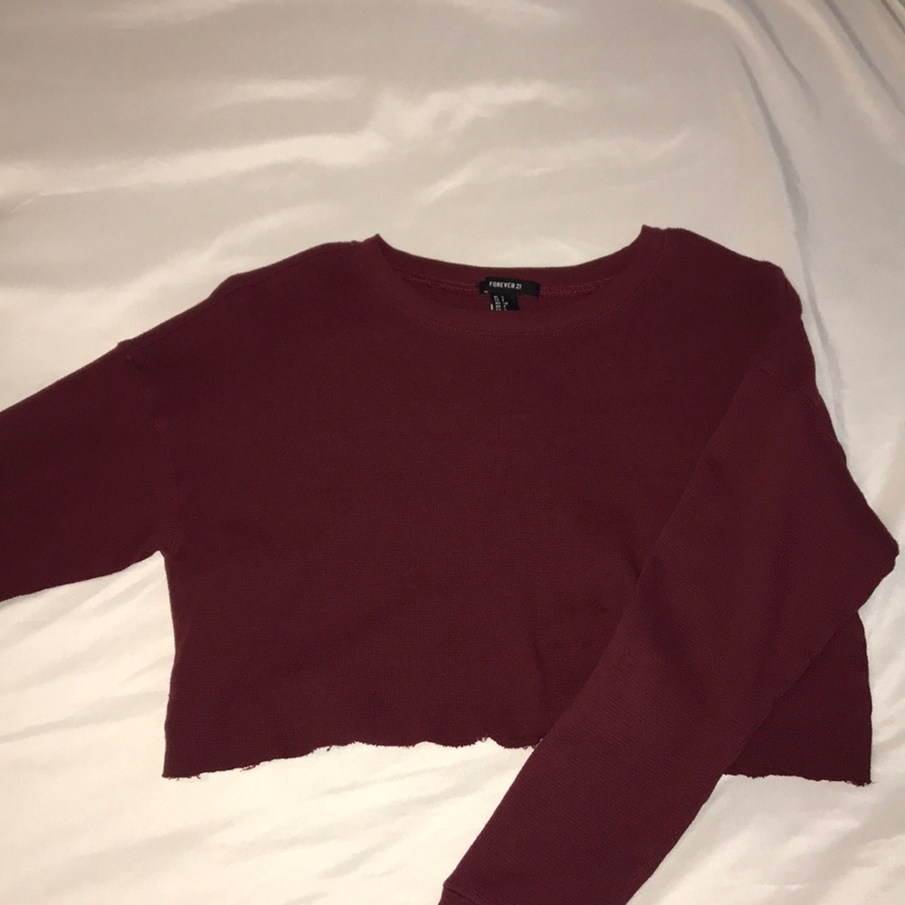 Forever 21 Maroon Long Sleeved Cropped Top